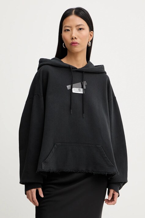 Βαμβακερή μπλούζα MM6 Maison Margiela γυναικεία, χρώμα: μαύρο, με κουκούλα, S62GU0142.M25024.899