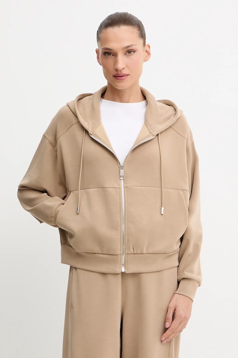 BOSS Orange bluza damska kolor beżowy z kapturem gładka 50547813