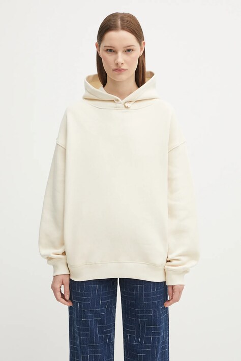 Kenzo bluza bawełniana Gots Oversize With Boke Pin damska kolor beżowy z kapturem gładka FF62HO4524MB
