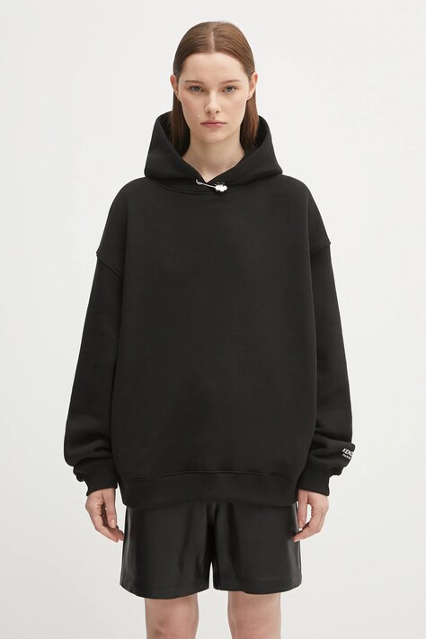 Kenzo bluza bawełniana Gots Oversize With Boke Pin damska kolor czarny z kapturem gładka FF62HO4524MB