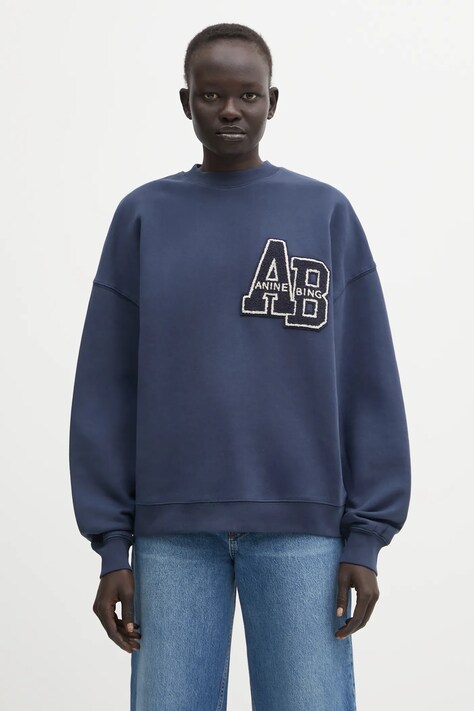 Anine Bing bluza bawełniana miles damska kolor granatowy z aplikacją A.08.11727