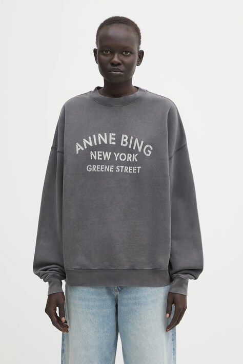 Anine Bing bluza bawełniana miles damska kolor szary z nadrukiem A.08.11728