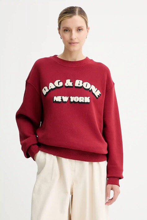 Rag & Bone bluza damska kolor czerwony z aplikacją RE0E25FT3VW
