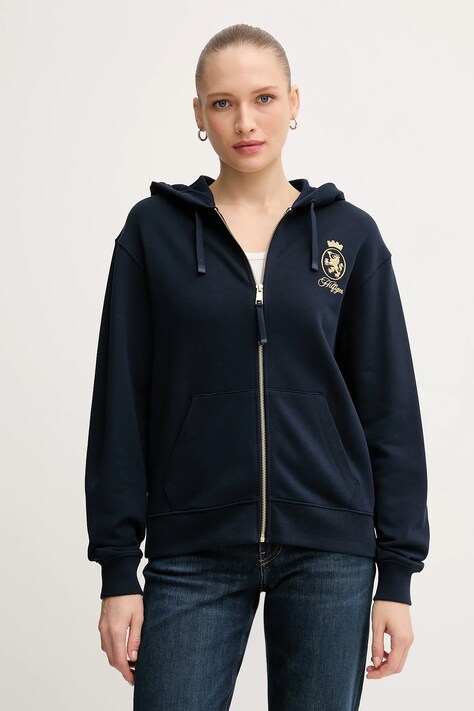 Tommy Hilfiger bluza bawełniana damska kolor granatowy z kapturem z aplikacją WW0WW46126