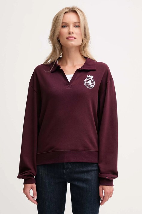 Tommy Hilfiger bluza damska kolor bordowy z aplikacją UW0UW06078
