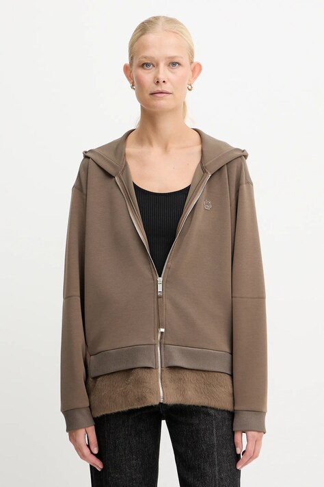 BOSS bluza damska kolor brązowy z kapturem gładka 50548731