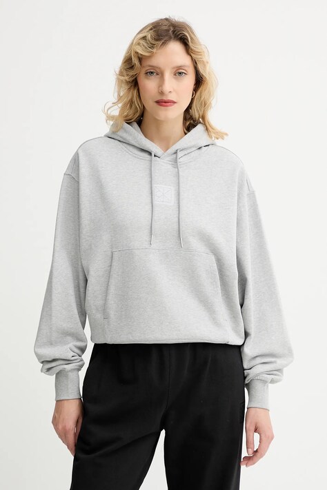 Mikina Calvin Klein dámská, šedá barva, s kapucí, hladká, LV044D204G