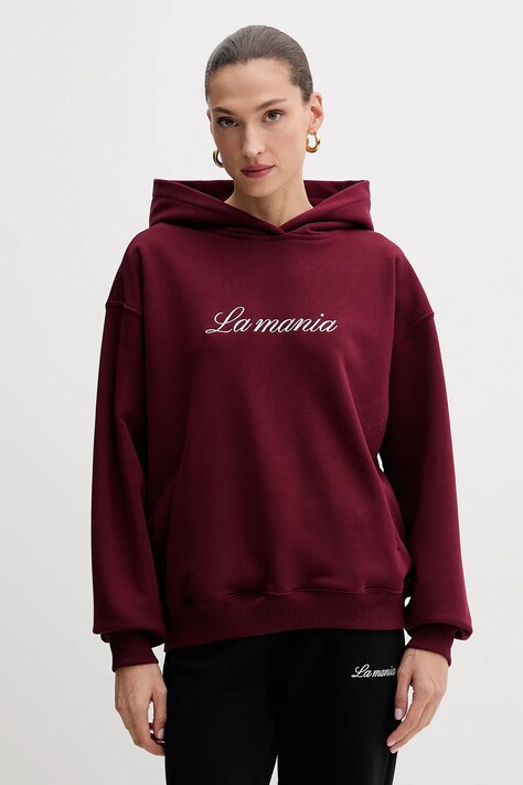 La Mania bluză culoarea bordo, cu glugă, cu imprimeu, ROCKY