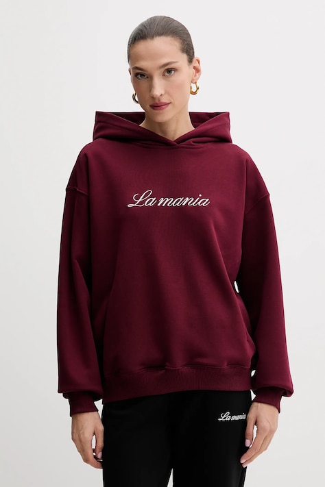 La Mania bluză culoarea bordo, cu glugă, cu imprimeu, ROCKY