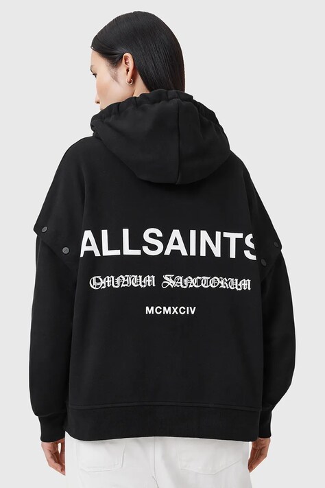 AllSaints bluza bawełniana OMNIUM damska kolor czarny z kapturem gładka W268JB