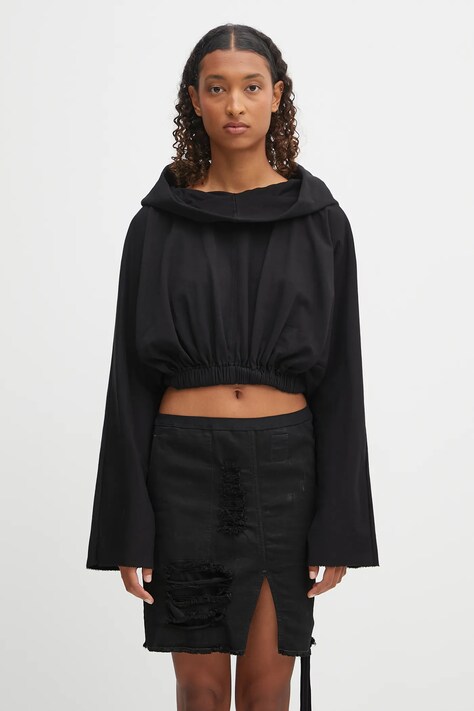 Rick Owens DRKSHDW cotton sweatshirt Cropped Hooded Tunic black color hooded smooth DS02E7236.RIG