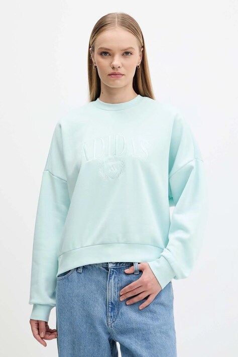 adidas bluza Cozy damska kolor turkusowy z aplikacją JM1792