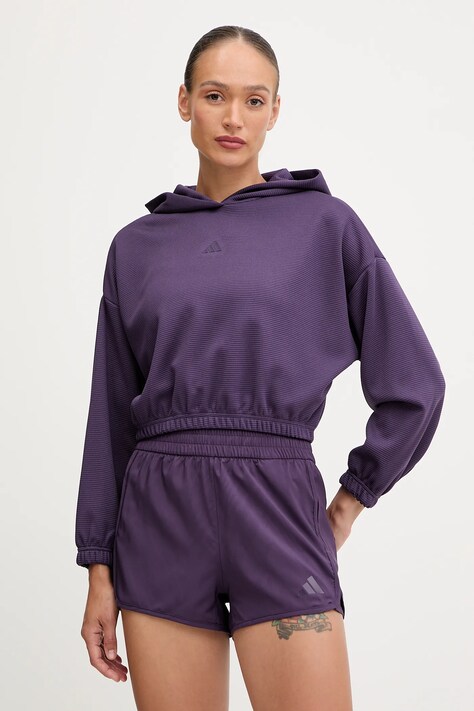 adidas Performance bluza treningowa Cover-up damska kolor fioletowy z kapturem gładka JY2667