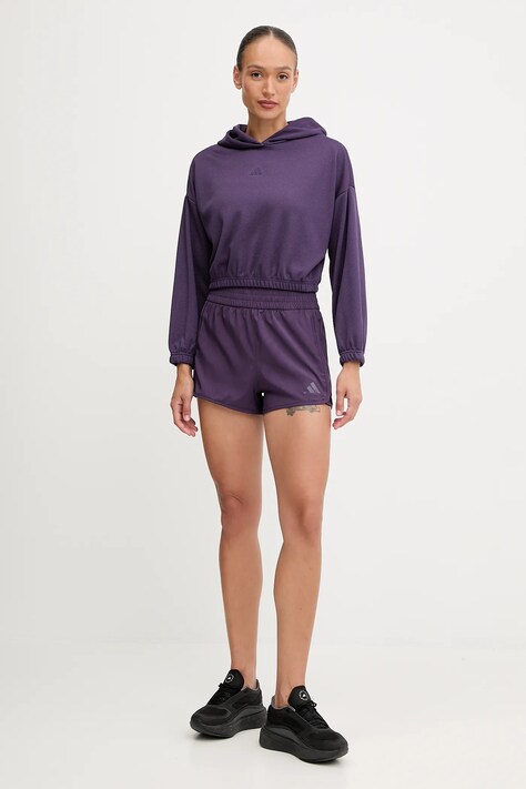 adidas Performance bluza treningowa Cover-up damska kolor fioletowy z kapturem gładka JY2667