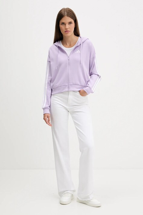adidas bluza Essentials damska kolor fioletowy z kapturem z aplikacją JY3135