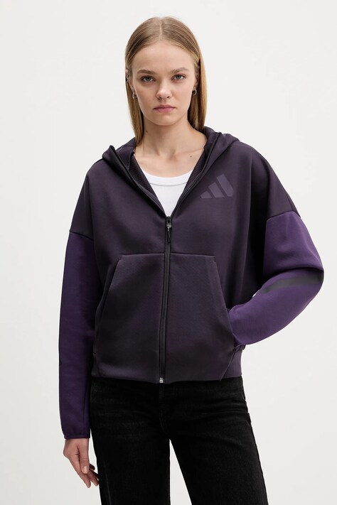 adidas bluza adidas x Z.N.E damska kolor fioletowy z kapturem wzorzysta KC0990