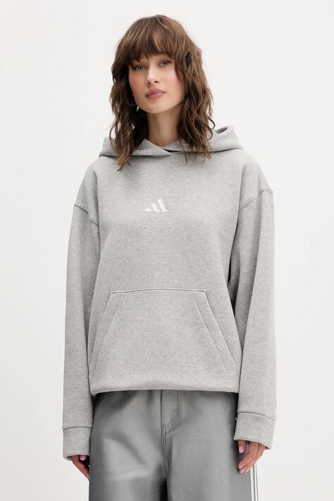 adidas bluza All Szn Holiday damska kolor szary z kapturem z nadrukiem JV5757