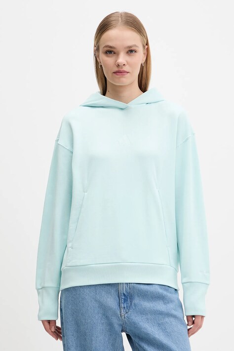 adidas felpa in cotone All Szn French Terry donna colore turchese con cappuccio JV7347