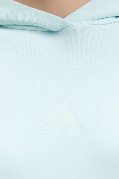 Βαμβακερή μπλούζα adidas All Szn French Terry γυναικεία, χρώμα: τιρκουάζ, με κουκούλα, JV7347
