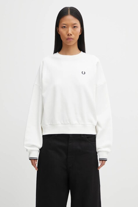 Fred Perry bluza bawełniana damska kolor biały z aplikacją G1148