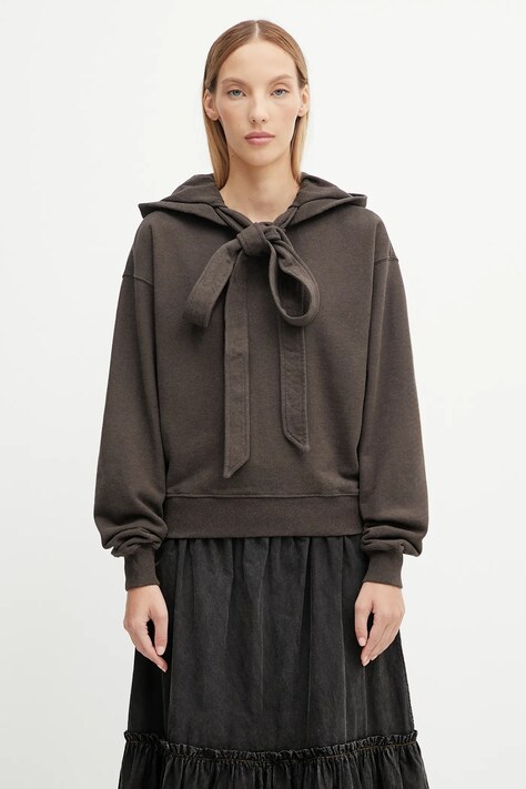 Хлопковая кофта JW Anderson Tied Bow цвет коричневый с капюшоном однотонная JW0244.PG1719