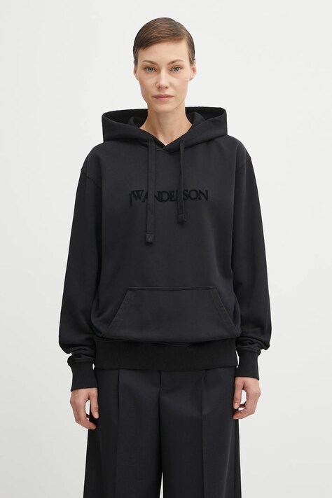 JW Anderson bluza bawełniana Logo Embroidery damska kolor czarny z kapturem z nadrukiem JW0231.PG1632