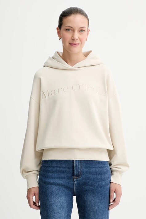 Marc O'Polo hanorac de bumbac culoarea bej, cu glugă, cu imprimeu, 508407354165