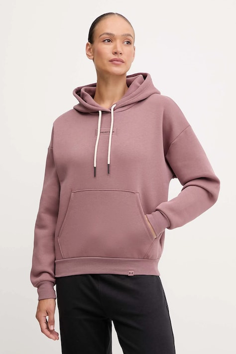 Dukserica Under Armour Project Rock za žene, boja: smeđa, s kapuljačom, s aplikacijom, 6005087