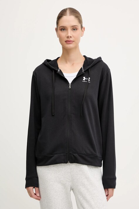 Mikina Under Armour UA Rival dámská, černá barva, s kapucí, s potiskem, 6005509