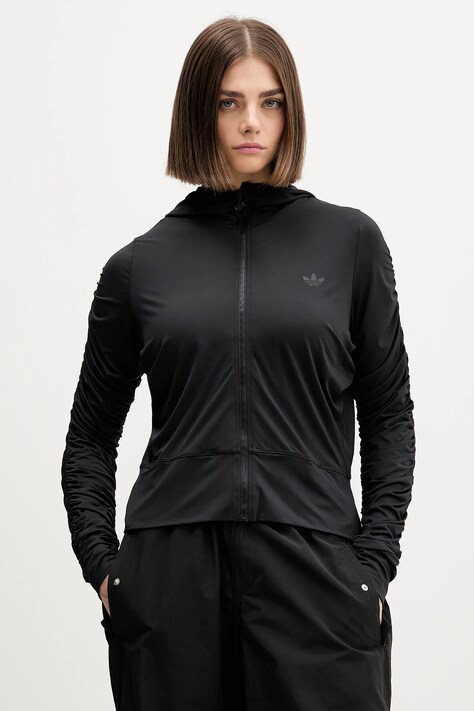 adidas Originals bluza Ruched damska kolor czarny z kapturem gładka JW2807