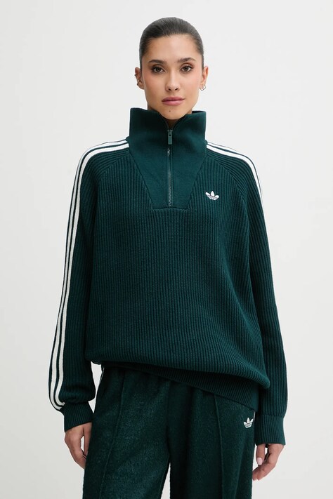 adidas Originals bluza Funnel damska kolor zielony z aplikacją KR7653
