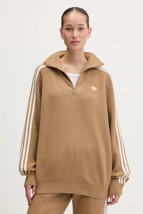 adidas Originals sweter Funnel damski kolor zielony z półgolfem KS7787