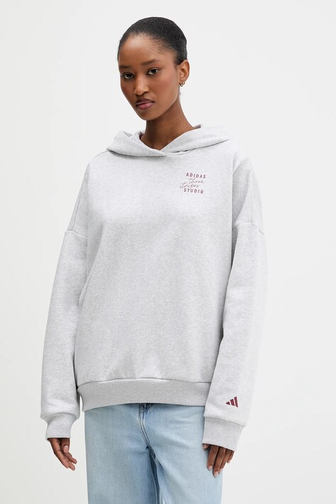 adidas bluza damska kolor szary z kapturem z nadrukiem KT0882