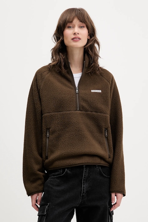 Fleecová mikina Guess Jeans hnedá farba, jednofarebná, W5BQ18 K1042