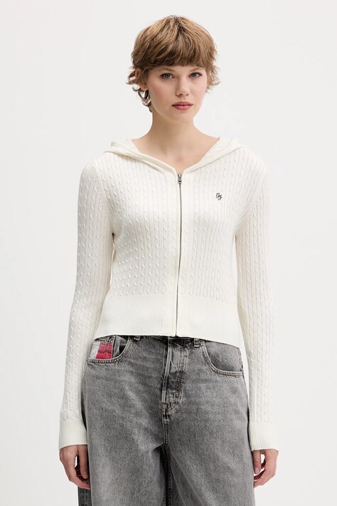 Ζακέτα με μείγμα μετάξι Guess Jeans χρώμα: μπεζ, W5BR04 Z3HO2