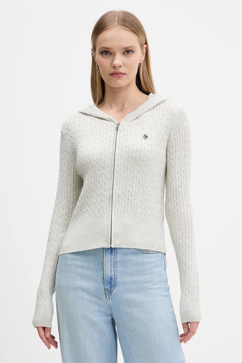 Kardigán s prímesou hodvábu Guess Jeans šedá farba, ľahké, W5BR04 Z3HO2