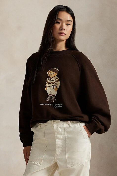 Pulover Polo Ralph Lauren ženski, rjava barva, 211A87105
