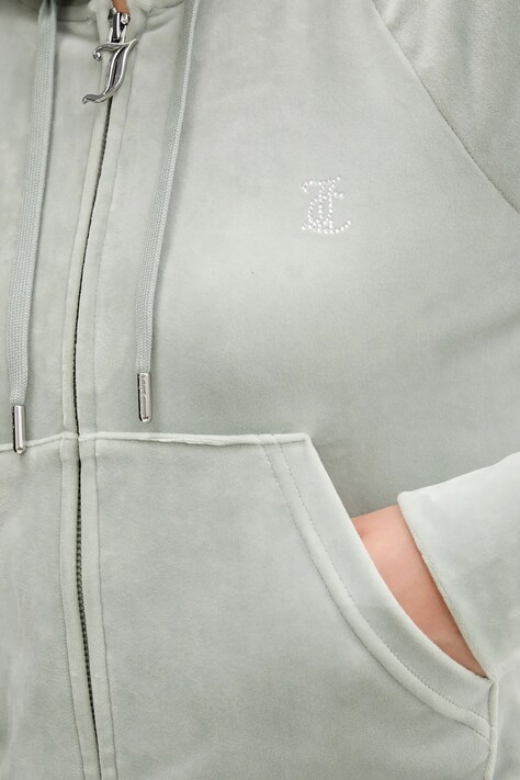 Juicy Couture bluza welurowa damska kolor szary z kapturem gładka JCWAS225306