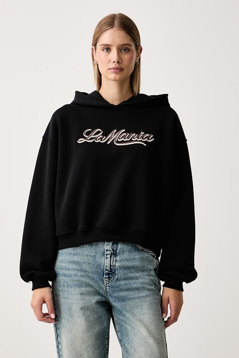 La Mania Bluza z kapturem damska z bawełną LUMA czarna LUMA