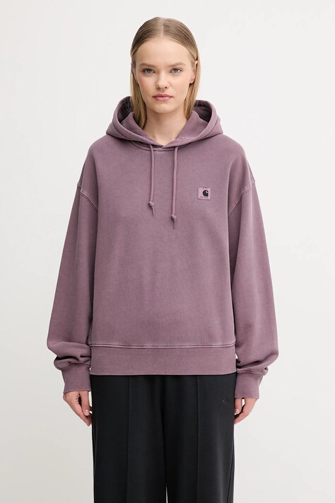 Carhartt WIP bluza bawełniana W' Hooded Nelson Sweat damska kolor fioletowy z kapturem gładka I032741.33IGD