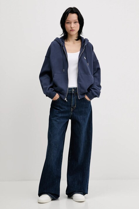 Abercrombie & Fitch bluza damska kolor niebieski z kapturem gładka KI152-5417-200