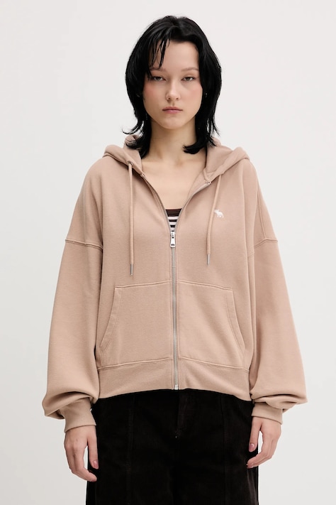 Abercrombie & Fitch bluza damska kolor beżowy z kapturem gładka KI152-5417-420