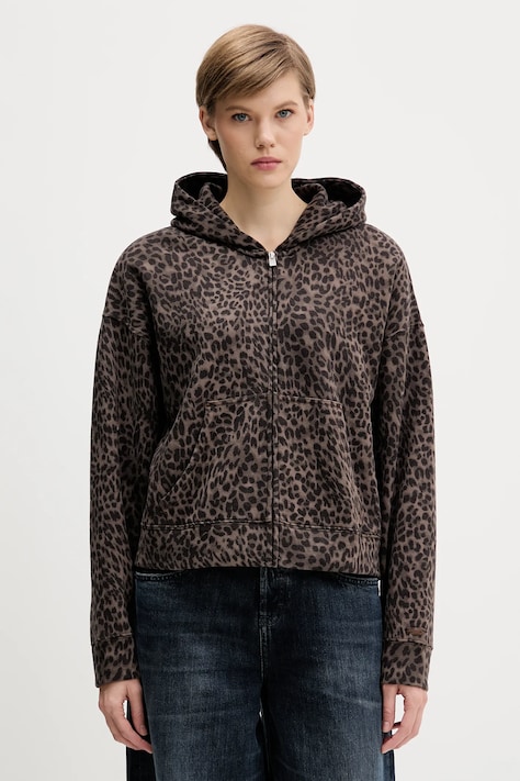 Hollister Co. bluza damska kolor brązowy z kapturem wzorzysta KI352-5223-908