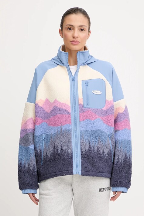 Rip Curl bluza polarowa ANTI-SERIES damska kolor niebieski z kapturem wzorzysta 0AAWFL