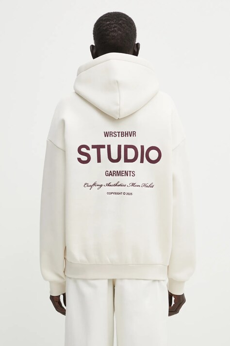 WRSTBHVR bluza Garm damska kolor beżowy z kapturem z aplikacją U2025TT.3055