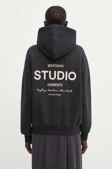 WRSTBHVR bluza Garm damska kolor czarny z kapturem z aplikacją U2025TT.3055