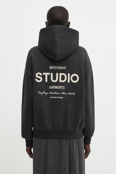 WRSTBHVR bluza Garm damska kolor czarny z kapturem z aplikacją U2025TT.3055