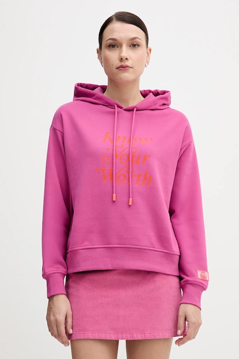 Dukserica United Colors of Benetton za žene, boja: ružičasta, s kapuljačom, s tiskom, 3WNWD201C