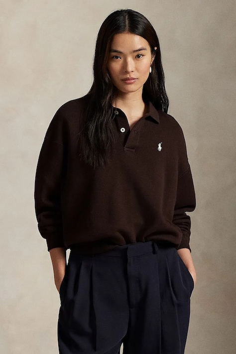 Mikina Polo Ralph Lauren ARCTIC FLEECE dámská, hnědá barva, s potiskem, 211947966009