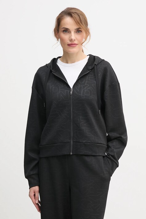Dkny bluza KNIT JACKET damska kolor czarny z kapturem wzorzysta P5ME6CNY